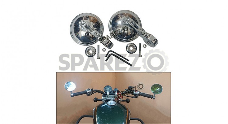 Royal Enfield Meteor and Classic Reborn 350 Bar End Mirrors with Mounts Chrome - SPAREZO